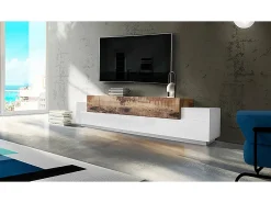 Dmora Suporte de TV Nico, Aparador baixo da sala, Base de suporte de televisão, 100% Fabricado na Itália, 240x45h52 cm, brilhante e bordo^ Móvel De Tv