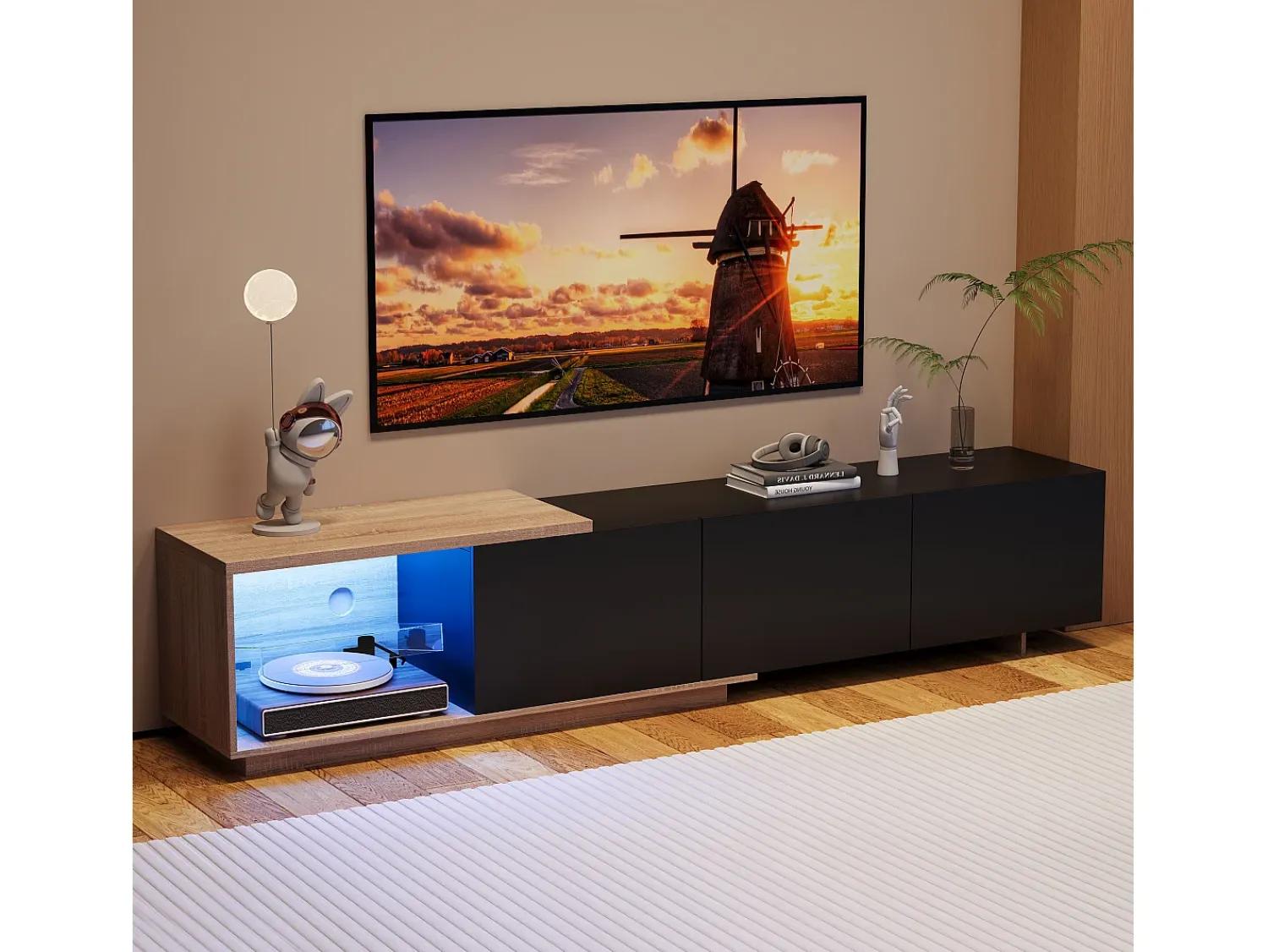 Discount Suporte de TV com iluminação LED integrada, móvel para TV, para sala de estar e quarto, 240 x 38 x 44 cm, Preto