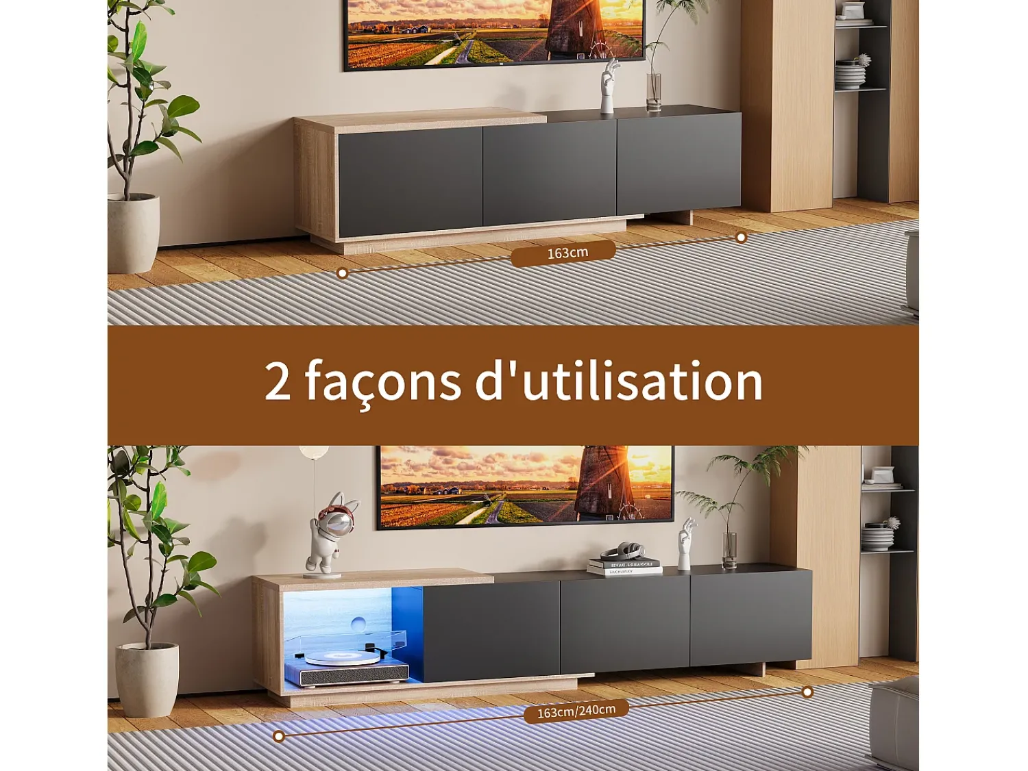 Discount Suporte de TV com iluminação LED integrada, móvel para TV, para sala de estar e quarto, 240 x 38 x 44 cm, Preto