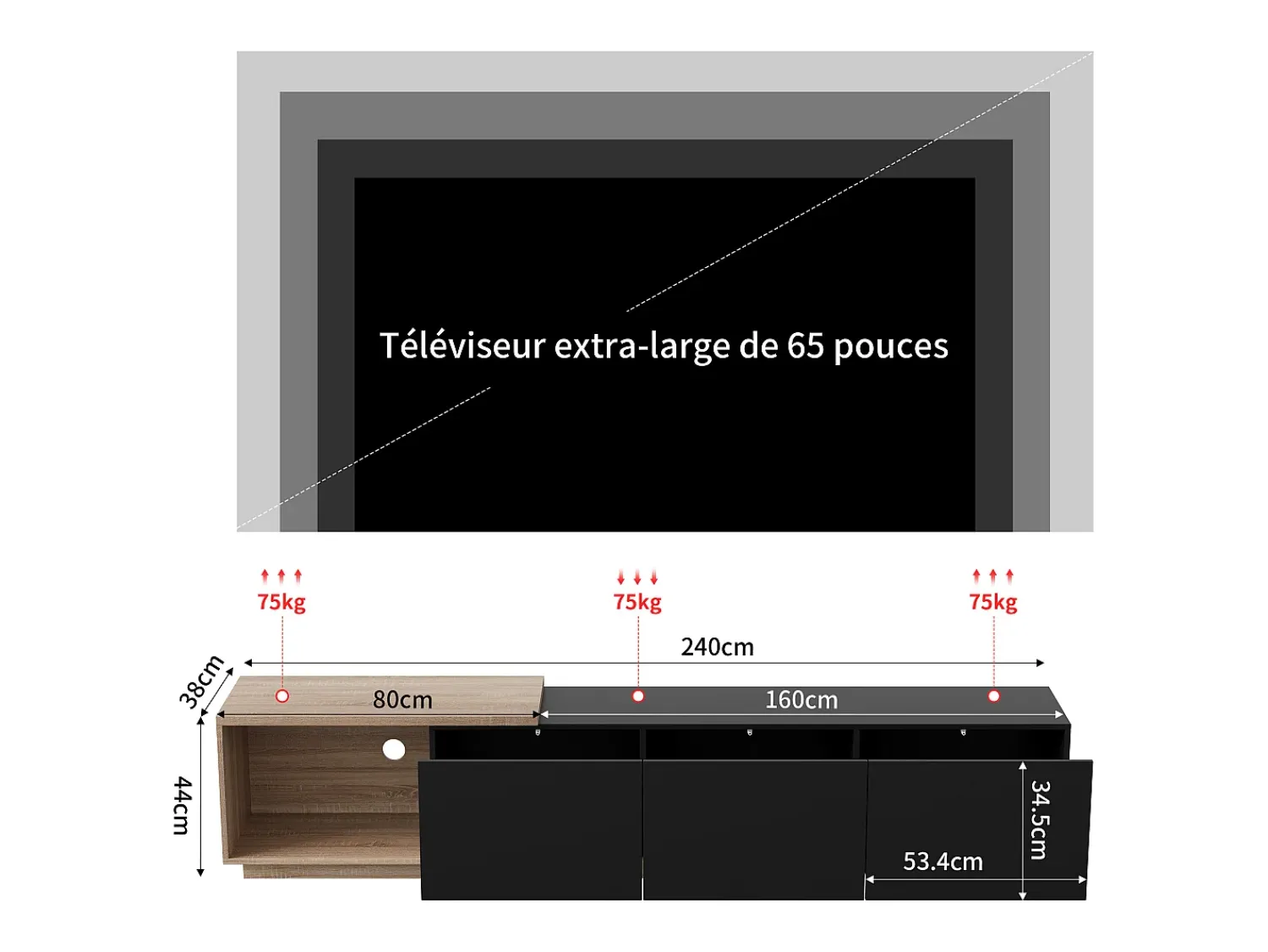 Discount Suporte de TV com iluminação LED integrada, móvel para TV, para sala de estar e quarto, 240 x 38 x 44 cm, Preto