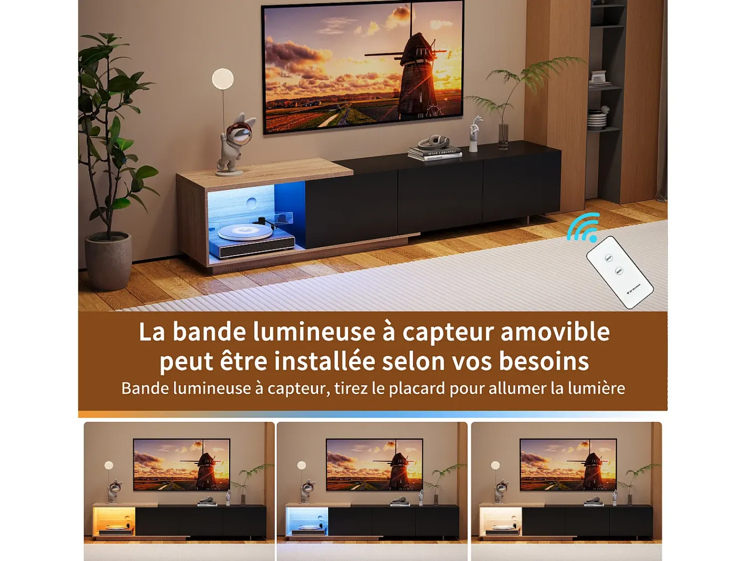 Discount Suporte de TV com iluminação LED integrada, móvel para TV, para sala de estar e quarto, 240 x 38 x 44 cm, Preto