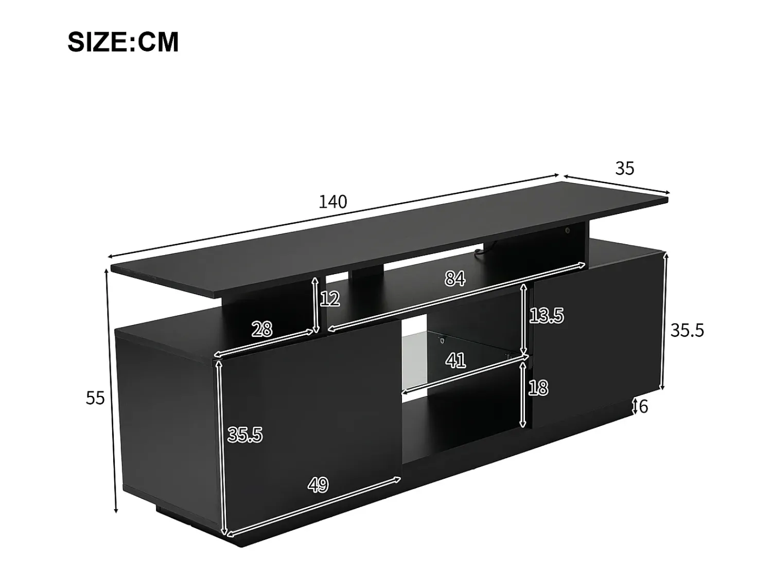Best Hauss Spole Suporte de TV com iluminação LED de 16 cores e 2 portas - para TVs de 40 a 49 polegadas. Preto