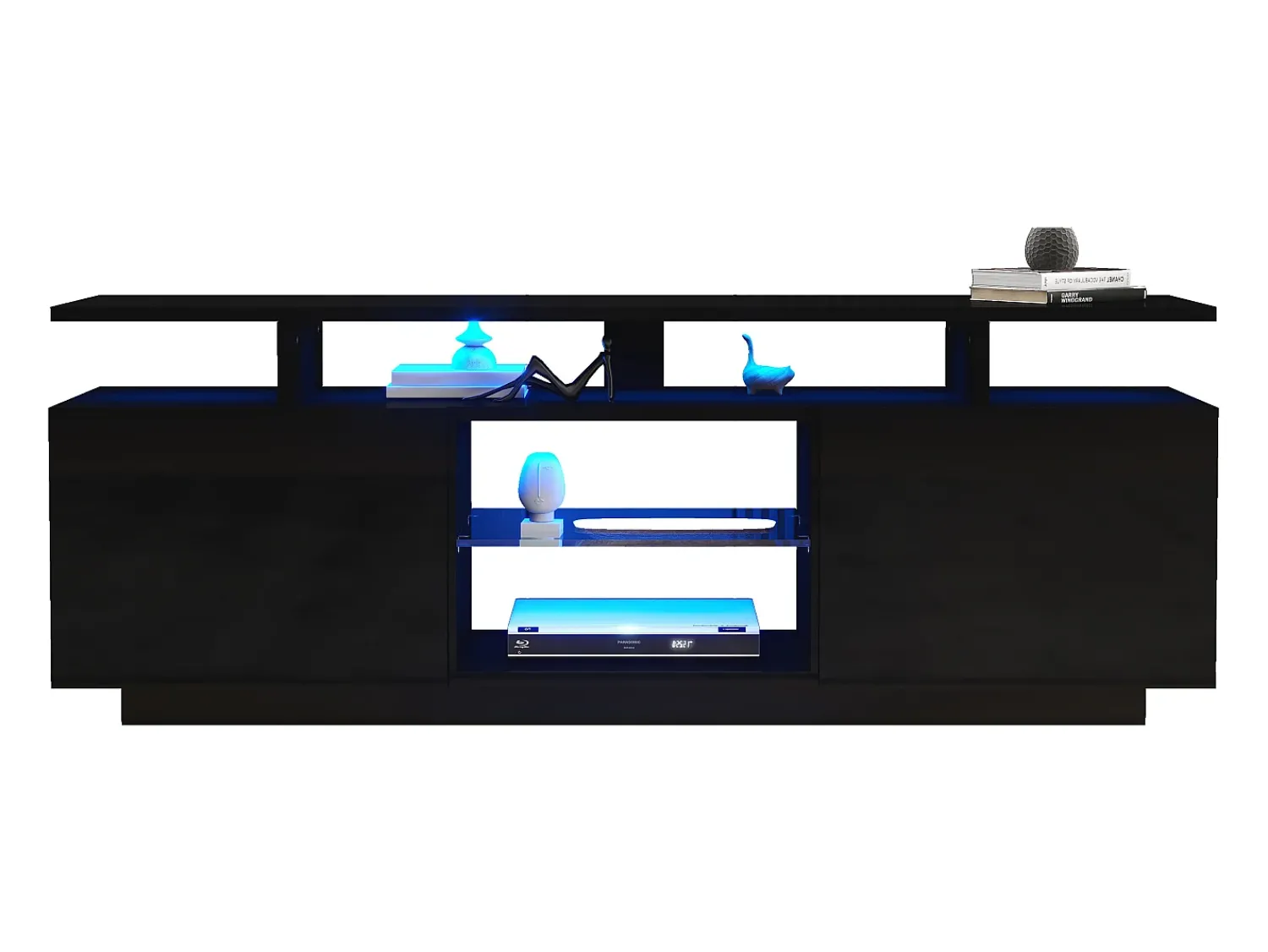 Best Hauss Spole Suporte de TV com iluminação LED de 16 cores e 2 portas - para TVs de 40 a 49 polegadas. Preto