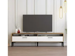 Dmora Suporte de TVDkumbull, Aparador de sala, Armário de TV baixo, Base de parede equipada, 47x35h180 cm, Noz e Branco^ Móvel De Tv