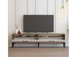 Dmora Suporte de TVDkumbull, Aparador de sala, Armário de TV baixo, Base de parede equipada, 47x35h180 cm, Noz e Branco^ Móvel De Tv