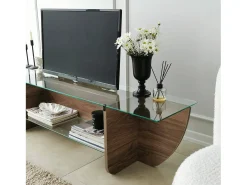 Online Dmora Suporte de TVDmarcoli, Aparador de sala, Armário de TV baixo, Base de parede equipada, 158x35h40 cm, Nogueira Castanho