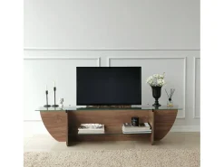 Online Dmora Suporte de TVDmarcoli, Aparador de sala, Armário de TV baixo, Base de parede equipada, 158x35h40 cm, Nogueira Castanho