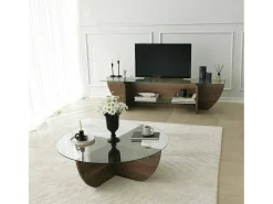 Online Dmora Suporte de TVDmarcoli, Aparador de sala, Armário de TV baixo, Base de parede equipada, 158x35h40 cm, Nogueira Castanho
