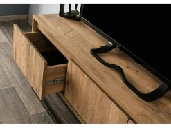 Discount Dmora Suporte de TVDpinat, Aparador de sala, Armário baixo para TV, Base de parede equipada, 140x40h50 cm, Carvalho e Preto Castanho