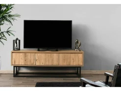 Discount Dmora Suporte de TVDpinat, Aparador de sala, Armário baixo para TV, Base de parede equipada, 140x40h50 cm, Carvalho e Preto Castanho