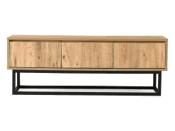 Discount Dmora Suporte de TVDpinat, Aparador de sala, Armário baixo para TV, Base de parede equipada, 140x40h50 cm, Carvalho e Preto Castanho