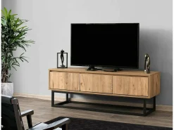 Discount Dmora Suporte de TVDpinat, Aparador de sala, Armário baixo para TV, Base de parede equipada, 140x40h50 cm, Carvalho e Preto Castanho