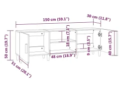 Helloshop26 Suporte multimídia para TV prateleira para TV aparador armário para TV sala de jantar sala de estar quarto 150 x 30 x 50 cm madeira engenheirada preta 02_0026003^ Móvel De Tv