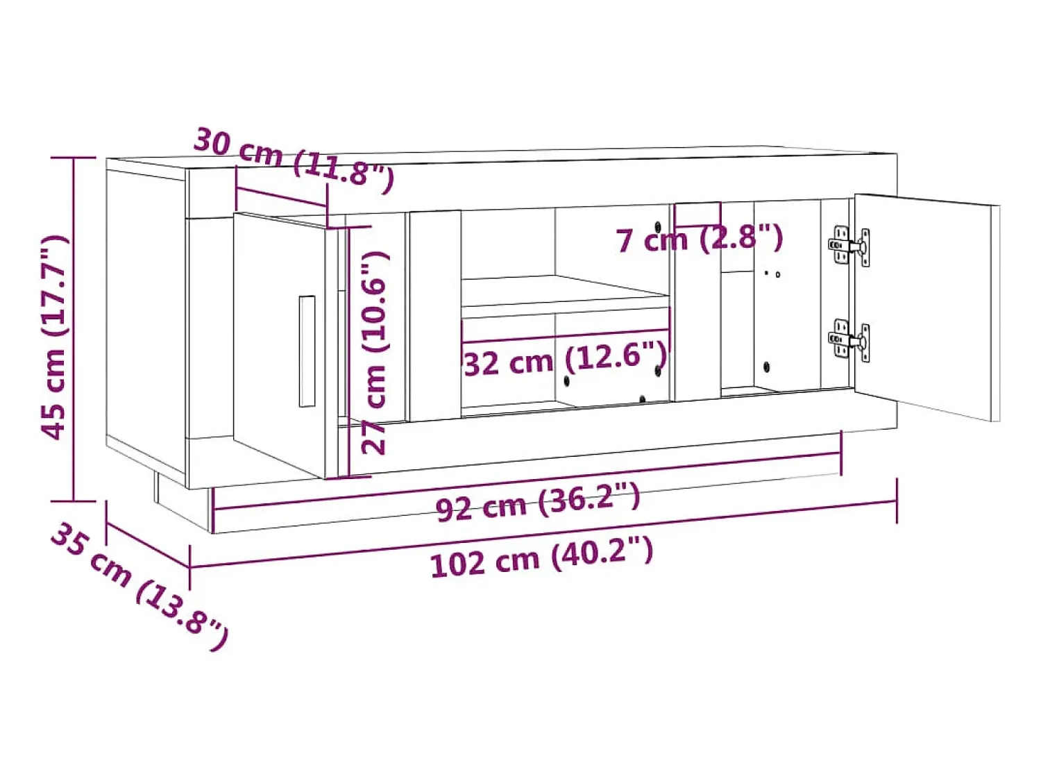 Helloshop26 Suporte multimídia para TV prateleira para TV aparador para TV sala de jantar sala de estar quarto 102 x 35 x 45 cm madeira engenheirada branca 02_0025569 Branco