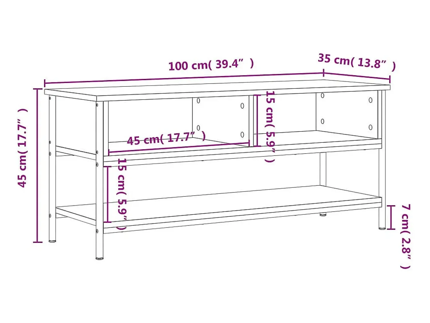 Móvel De Tv|Helloshop26 Suporte multimídia para TV prateleira para TV aparador para TV sala de jantar sala de estar quarto Sonoma 100 x 35 x 45 cm madeira industrializada cinza 02_0028333 Castanho