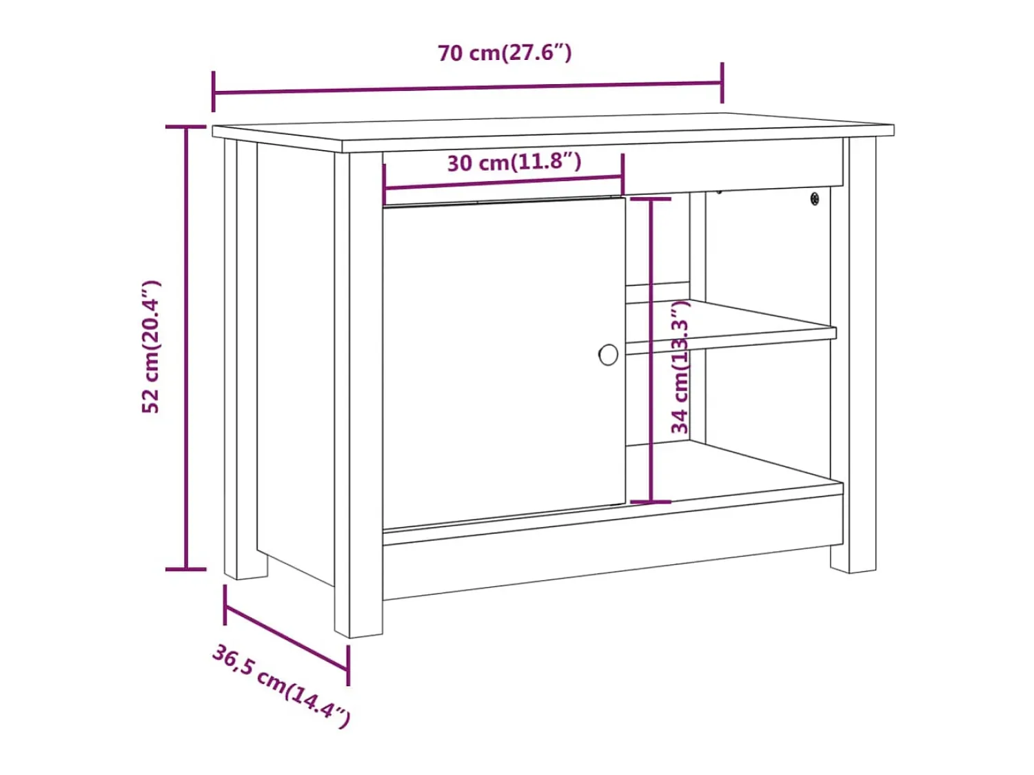 Móvel De Tv*Helloshop26 Suporte multimídia para TV prateleira para TV aparador para TV sala de jantar sala de estar quarto 70 x 36,5 x 52 cm madeira maciça de pinho marrom 02_0026190 Castanho