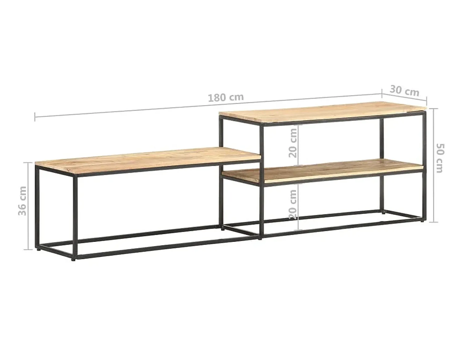 Móvel De Tv*Helloshop26 Suporte multimídia para TV prateleira para TV aparador para TV sala de jantar sala de estar quarto 180 x 30 x 50 cm madeira de mangueira marrom natural 02_0026089 Castanho