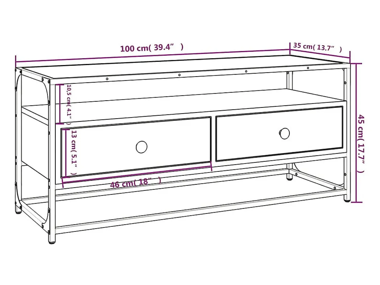 Hot Helloshop26 Suporte multimídia para TV prateleira para TV aparador armário para TV sala de jantar sala de estar quarto 100 x 35 x 45 cm madeira engenheirada preta 02_0025499 Preto