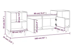 Online Helloshop26 Suporte multimídia para TV prateleira para TV aparador armário para TV sala de jantar sala de estar quarto 160 x 35 x 55 cm madeira engenheirada branca 02_0026059 Branco