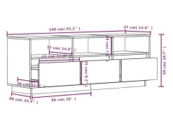 Helloshop26 Suporte multimídia para TV estante para TV aparador armário para TV sala de jantar sala de estar quarto 140 x 37 x 50 cm madeira maciça de pinho 02_0025929^ Móvel De Tv