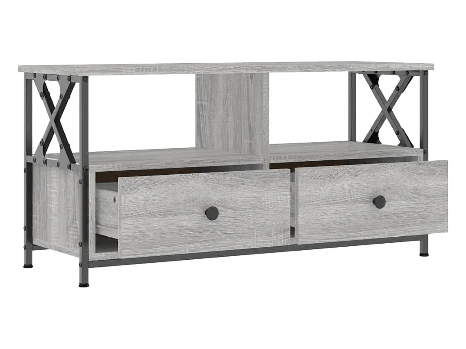 Best Helloshop26 Suporte multimídia para TV prateleira para TV móvel para TV sala de jantar sala de estar quarto Sonoma 90 x 33 x 45 cm madeira engenheirada e ferro cinza 02_0028474 Castanho