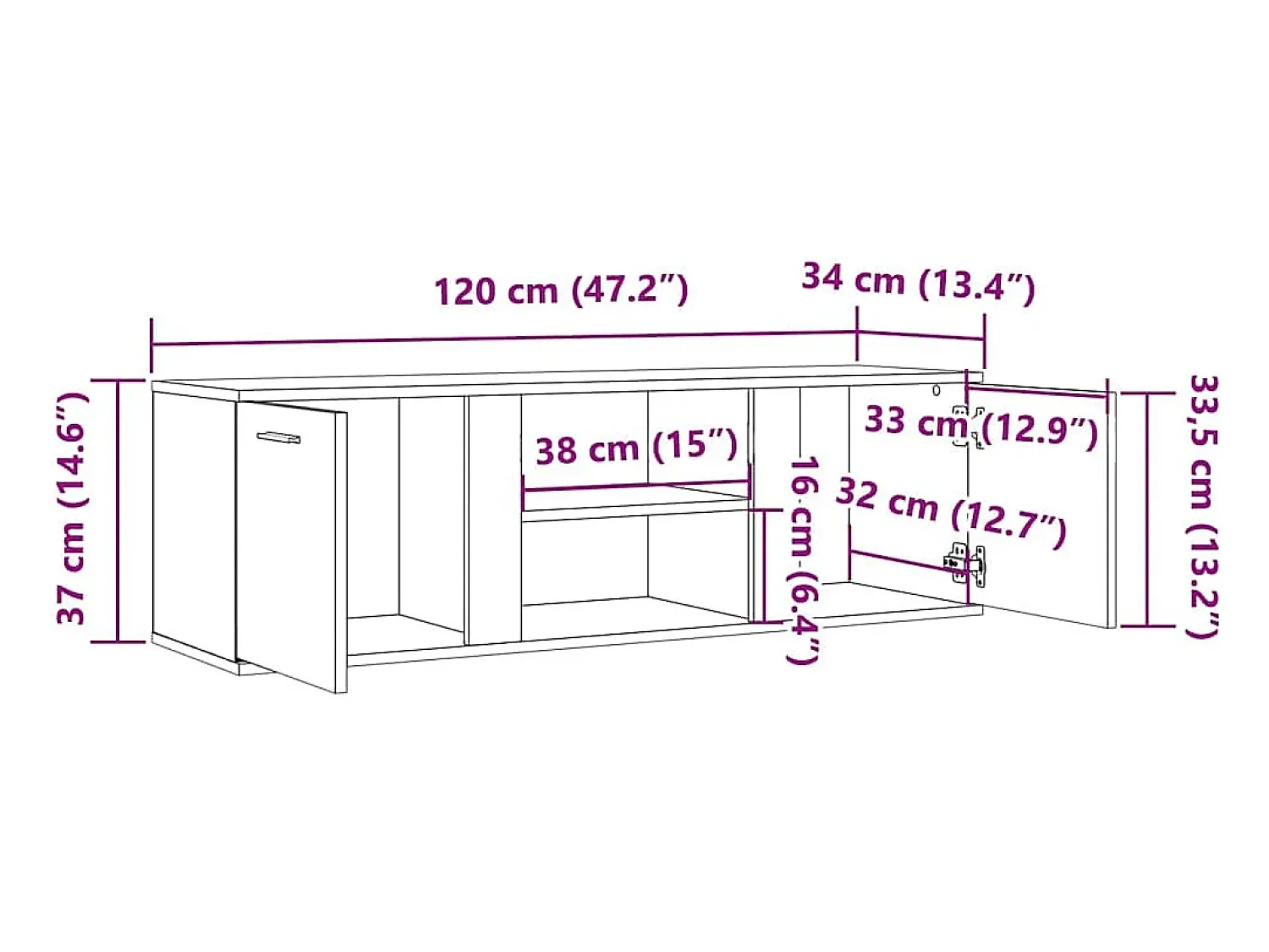 Helloshop26 Suporte multimídia para TV prateleira para TV aparador armário para TV sala de jantar sala de estar quarto 120 x 34 x 37 cm madeira engenheirada branca 02_0025854 Branco