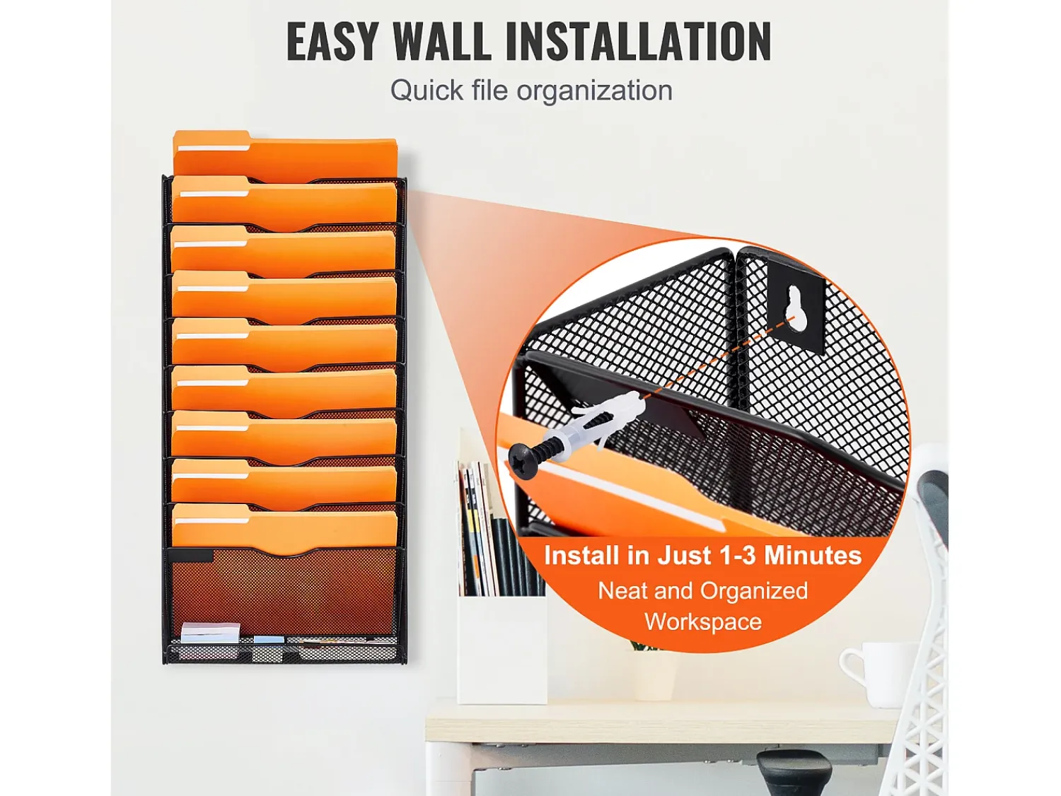 Acessórios De Arrumação|Cesto* Suporte Mural SucceBuy File Wall Shelf Mesh Wall File Holder 1 Peça 10 Bolsas para Escritório e Escola Preto