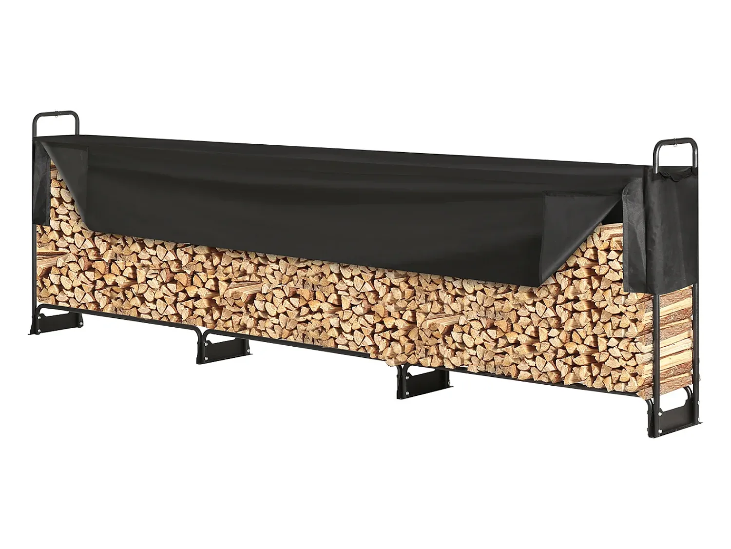Suporte para Lenha Exterior de 12,7 Pés com Tampa SucceBuy, Suporte para Lenha 152" x 14,2" x 46,1" (Suporte para Lenha Exterior com Tampa)^ Acessórios De Arrumação