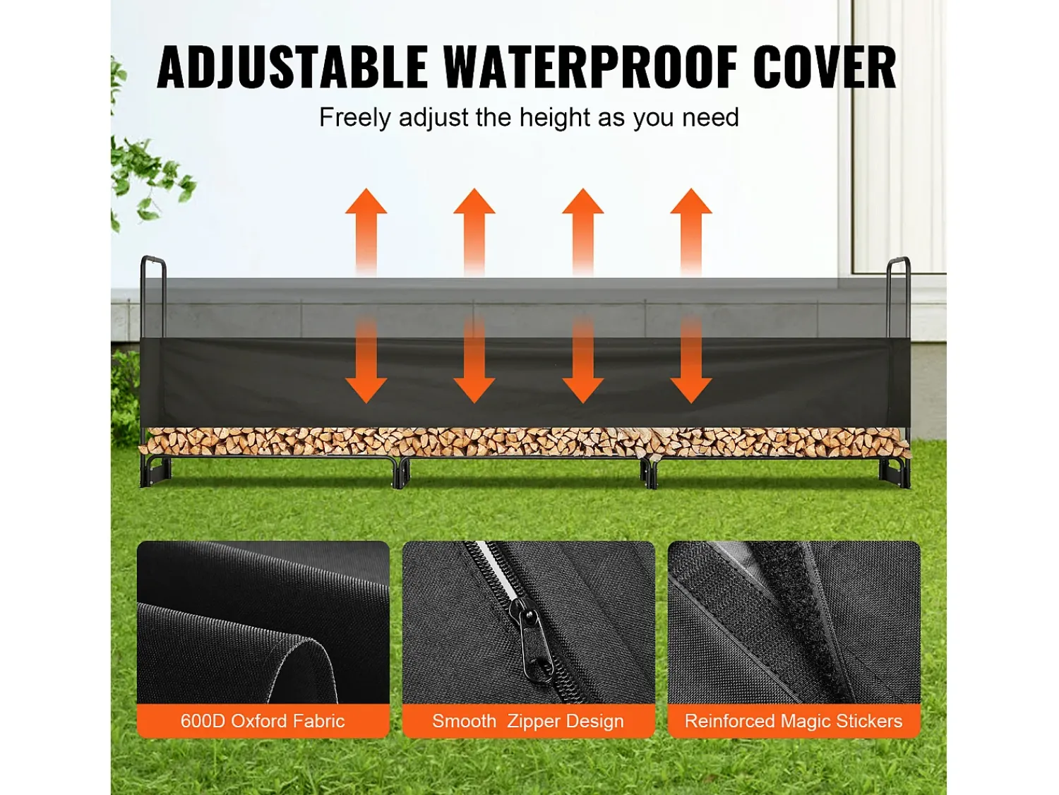 Suporte para Lenha Exterior de 12,7 Pés com Tampa SucceBuy, Suporte para Lenha 152" x 14,2" x 46,1" (Suporte para Lenha Exterior com Tampa)^ Acessórios De Arrumação