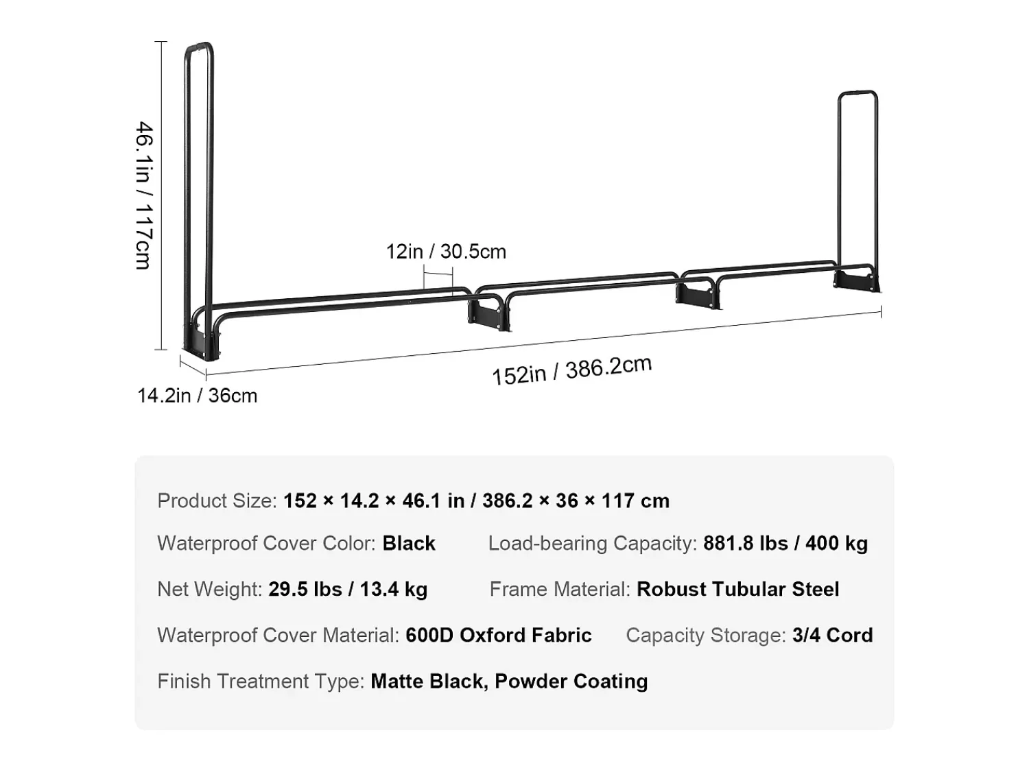 Suporte para Lenha Exterior de 12,7 Pés com Tampa SucceBuy, Suporte para Lenha 152" x 14,2" x 46,1" (Suporte para Lenha Exterior com Tampa)^ Acessórios De Arrumação
