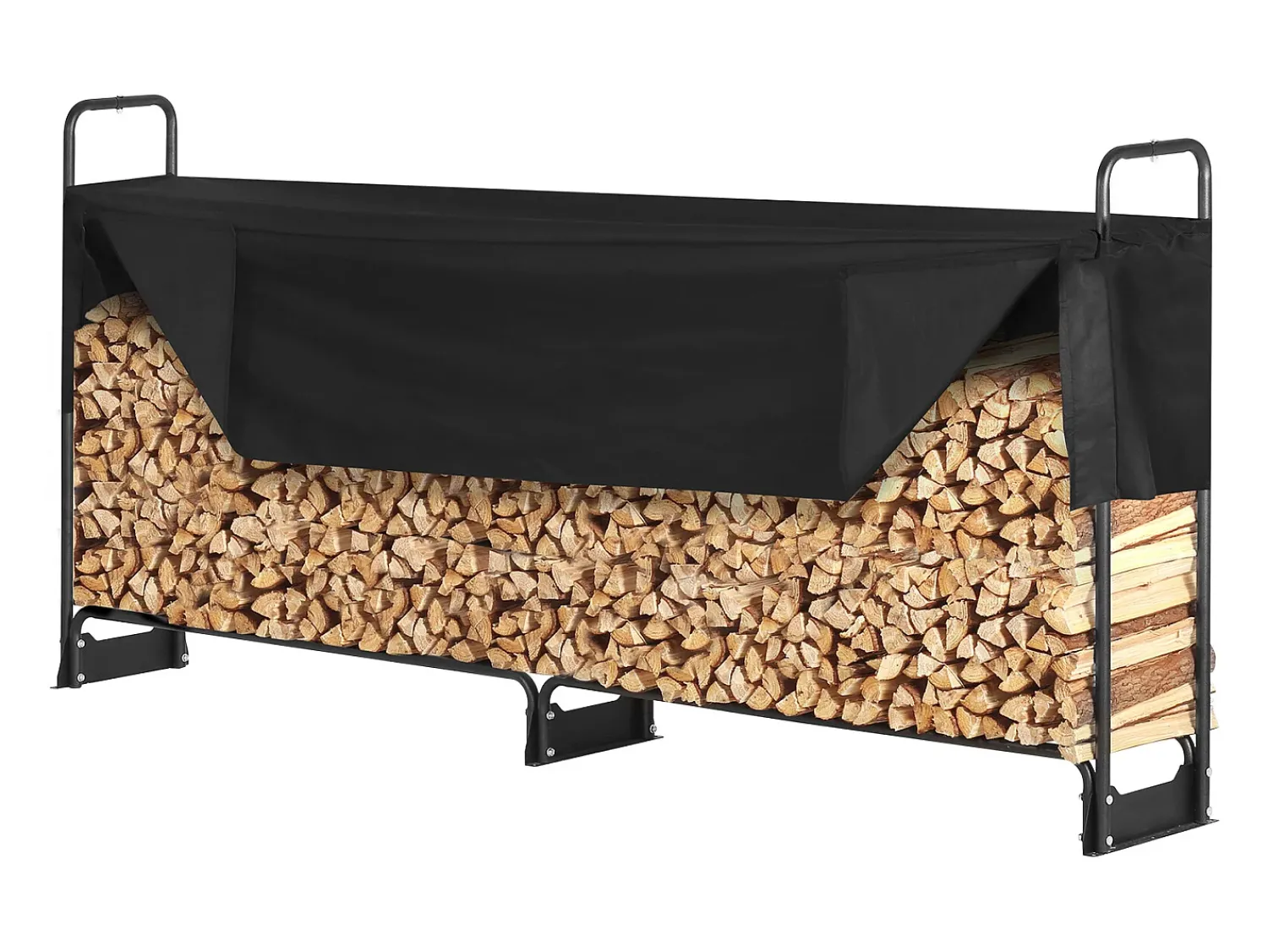 Clearance Suporte para Lenha Exterior SucceBuy de 2,6 M (8,5 Pés), 2,5 M (102 Pol.) x 36,6 M (14,2Pol.) x 117,5 Cm (46,1 Pol.), com Tampa e Suporte Resistente. Preto
