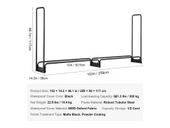 Clearance Suporte para Lenha Exterior SucceBuy de 2,6 M (8,5 Pés), 2,5 M (102 Pol.) x 36,6 M (14,2Pol.) x 117,5 Cm (46,1 Pol.), com Tampa e Suporte Resistente. Preto