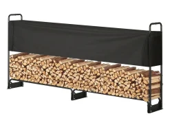 Clearance Suporte para Lenha Exterior SucceBuy de 2,6 M (8,5 Pés), 2,5 M (102 Pol.) x 36,6 M (14,2Pol.) x 117,5 Cm (46,1 Pol.), com Tampa e Suporte Resistente. Preto