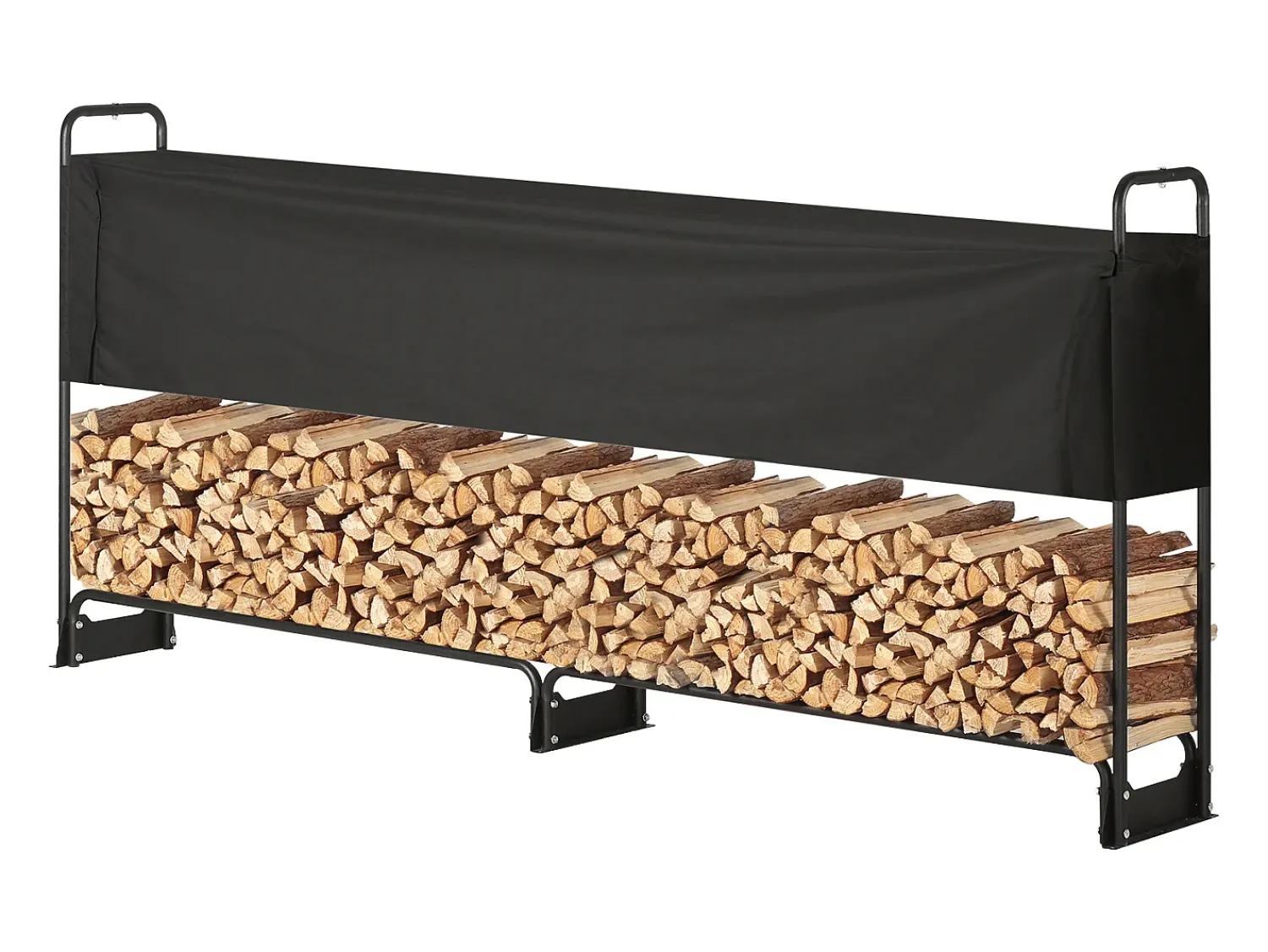 Clearance Suporte para Lenha Exterior SucceBuy de 2,6 M (8,5 Pés), 2,5 M (102 Pol.) x 36,6 M (14,2Pol.) x 117,5 Cm (46,1 Pol.), com Tampa e Suporte Resistente. Preto