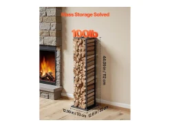 Suporte para Lenha SucceBuy de Aquecimento, 33 x 32 x 112 cm, Armazenamento de Lenha Interno, Capacidade de Carga 45,4 kg, Suporte de Armazenamento para Lenha Alto^ Acessórios De Arrumação
