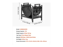 Acessórios De Arrumação| Suporte para Lenha SucceBuy de Aquecimento Interno, Armazenamento de Lenha Curvo 45 x 31.5 x 41.5 cm, com Suporte de Lona, Capacidade de Carga 18,1 kg Preto