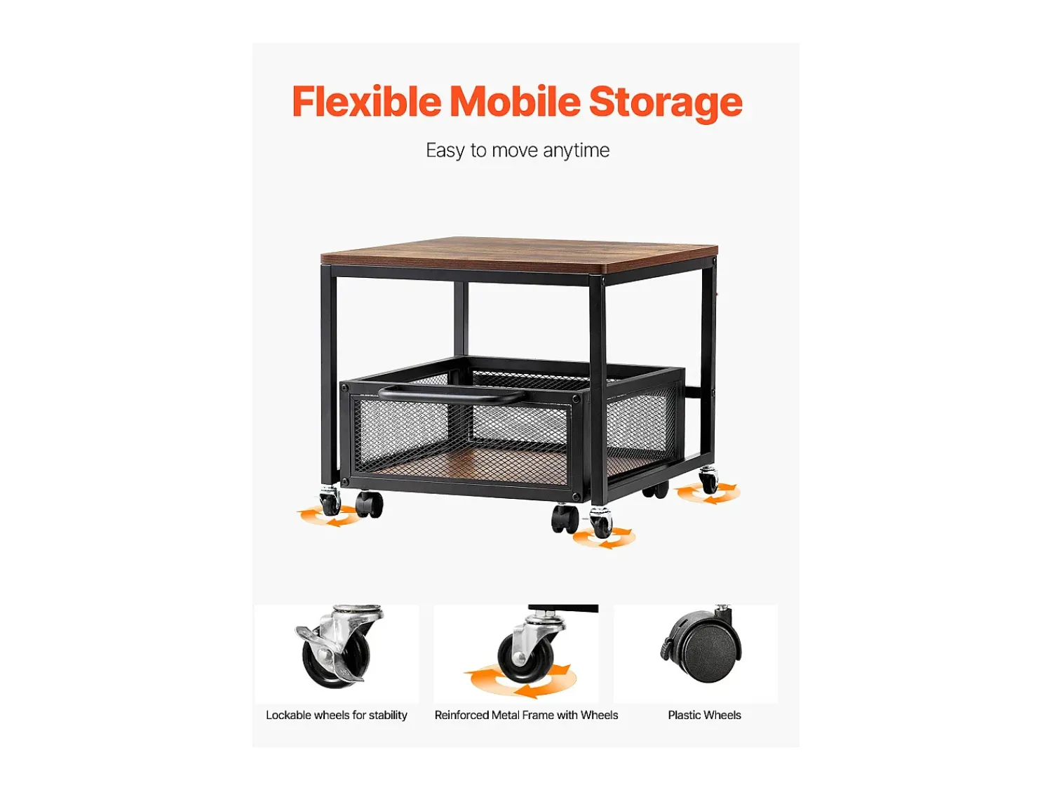 Mesa De Apoio| Suporte para Mini-Frigorífico SucceBuy, com Arrumação, Capacidade de 90 kg, Carrinho e Rodas Giratórias, Claro Castanho