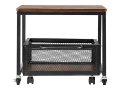 Mesa De Apoio| Suporte para Mini-Frigorífico SucceBuy, com Arrumação, Capacidade de 90 kg, Carrinho e Rodas Giratórias, Claro Castanho