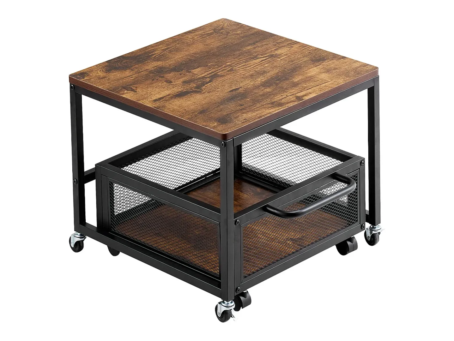 Mesa De Apoio| Suporte para Mini-Frigorífico SucceBuy, com Arrumação, Capacidade de 90 kg, Carrinho e Rodas Giratórias, Claro Castanho