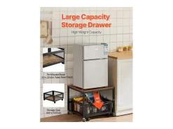 Mesa De Apoio| Suporte para Mini-Frigorífico SucceBuy, com Arrumação, Capacidade de 90 kg, Carrinho e Rodas Giratórias, Claro Castanho