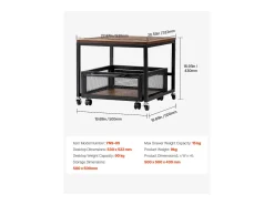 Mesa De Apoio| Suporte para Mini-Frigorífico SucceBuy, com Arrumação, Capacidade de 90 kg, Carrinho e Rodas Giratórias, Claro Castanho