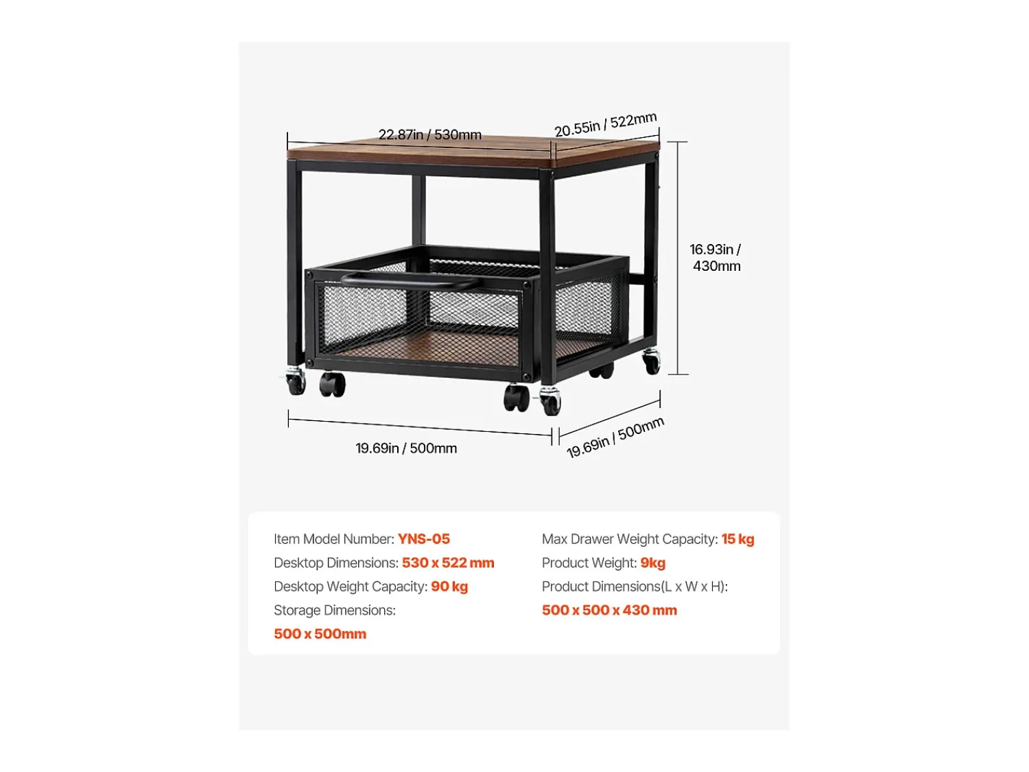 Mesa De Apoio| Suporte para Mini-Frigorífico SucceBuy, com Arrumação, Capacidade de 90 kg, Carrinho e Rodas Giratórias, Claro Castanho