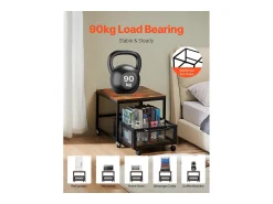 Mesa De Apoio| Suporte para Mini-Frigorífico SucceBuy, com Arrumação, Capacidade de 90 kg, Carrinho e Rodas Giratórias, Claro Castanho