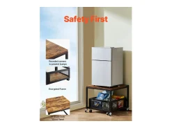 Mesa De Apoio| Suporte para Mini-Frigorífico SucceBuy, com Arrumação, Capacidade de 90 kg, Carrinho e Rodas Giratórias, Claro Castanho