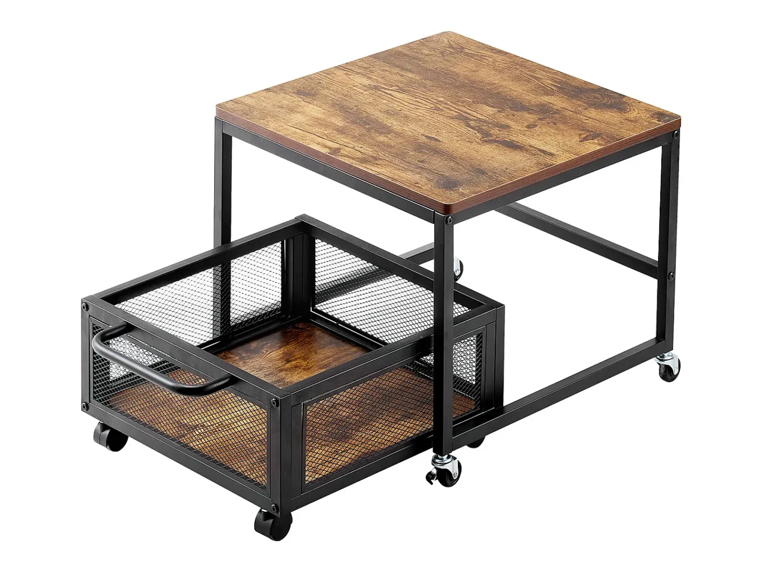 Mesa De Apoio| Suporte para Mini-Frigorífico SucceBuy, com Arrumação, Capacidade de 90 kg, Carrinho e Rodas Giratórias, Claro Castanho