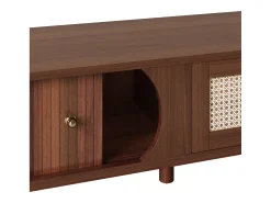 Móvel De Tv| Suporte para TV – 170 x 39,5 x 38 cm - Móvel para TV com 2 portas de madeira natural e 1 gaveta de rattan. Natural escuro