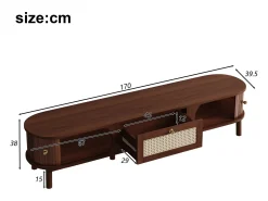 Móvel De Tv| Suporte para TV – 170 x 39,5 x 38 cm - Móvel para TV com 2 portas de madeira natural e 1 gaveta de rattan. Natural escuro