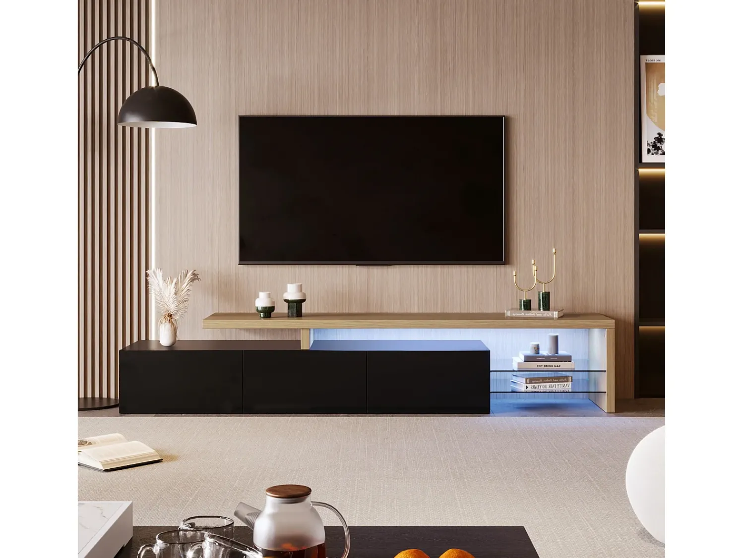 Suporte para TV 200 x 39 x 42 cm, com iluminação LED de 7 cores e tampo de mesa, .^ Móvel De Tv