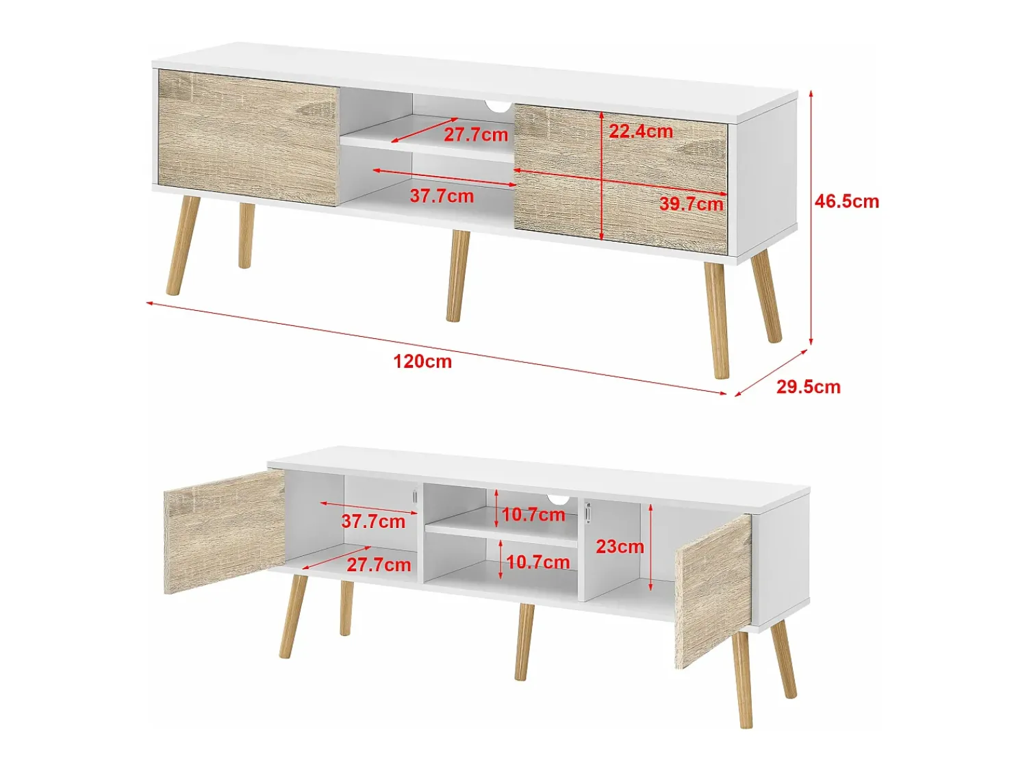 Helloshop26 Suporte para TV 120 x 30 x 47 cm com efeito carvalho branco 03_0007754^ Móvel De Tv
