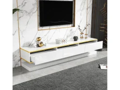 Outlet Suporte para TV - Suporte para TV com 3 gavetas e acabamento dourado - Corrediças inferiores suaves e silenciosas Branco